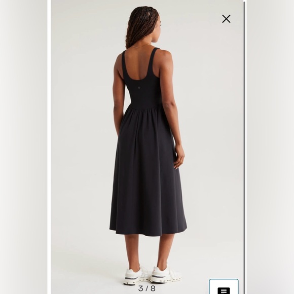 NWT- Zella Effortless Square Neck Midi Dress, Black, Small - Picture 2 of 12